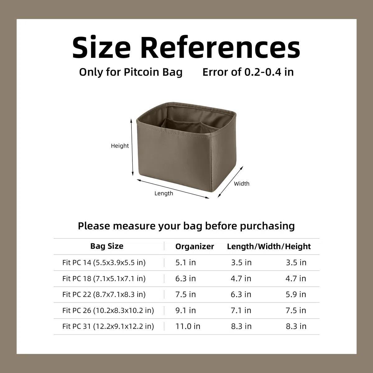 DGAZ Organisateur de Sac en Soie pour Hermès Picotin (18, Étoupe) | Soie Premium, Ultra Léger, Maintien de Forme Parfait, Protection Anti-rayure pour Sac de Luxe