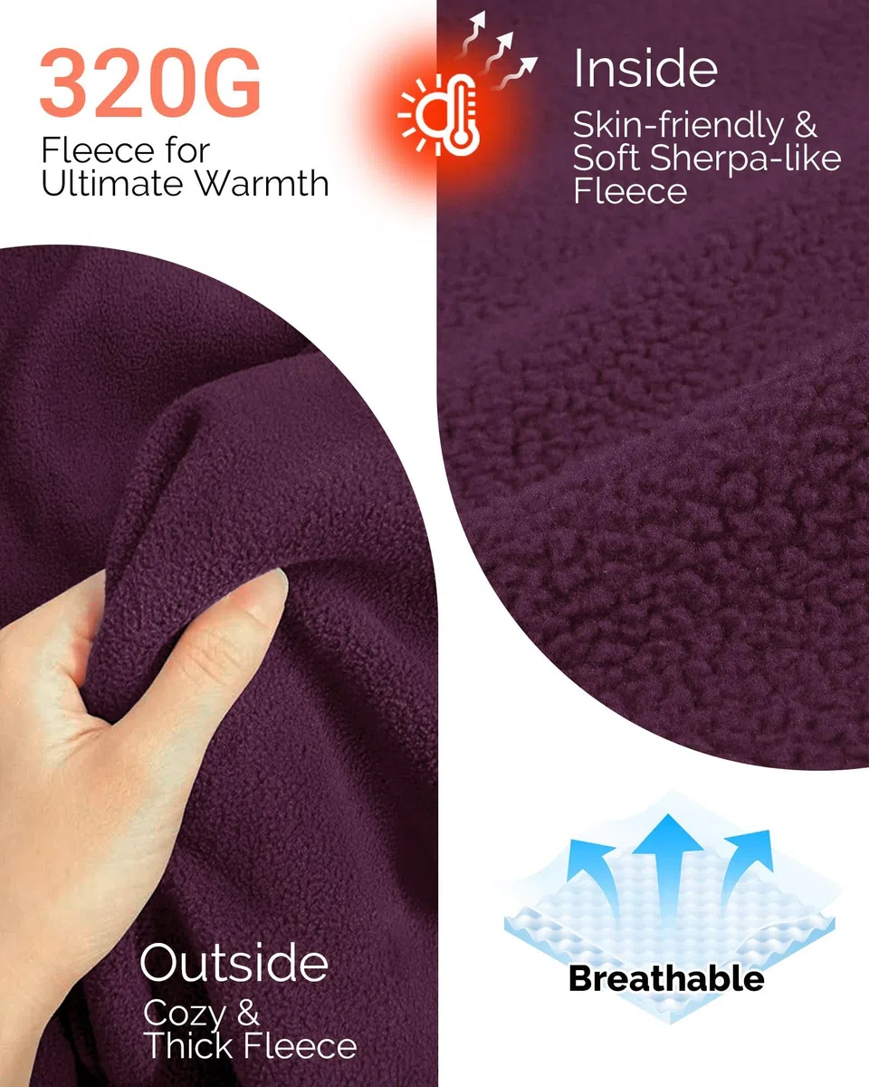 Outdoor Ventures Veste polaire pour femme avec fermeture éclair sur toute la longueur, sweat à capuche en polaire chaude avec 6 poches pour la randonnée et les loisirs