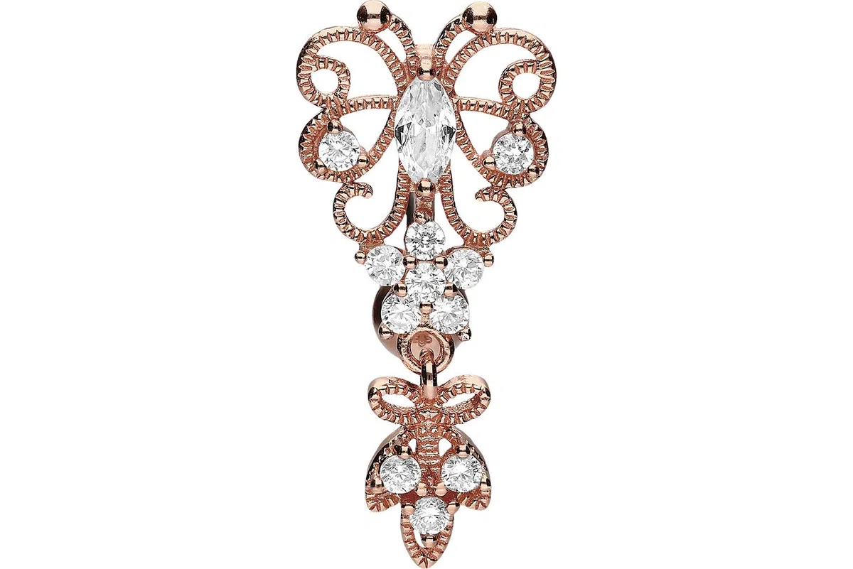 PIERCINGLINE Piercing de nombril en titane avec papillon en argent sterling 925, Titane (grade 23) / argent sterling 925