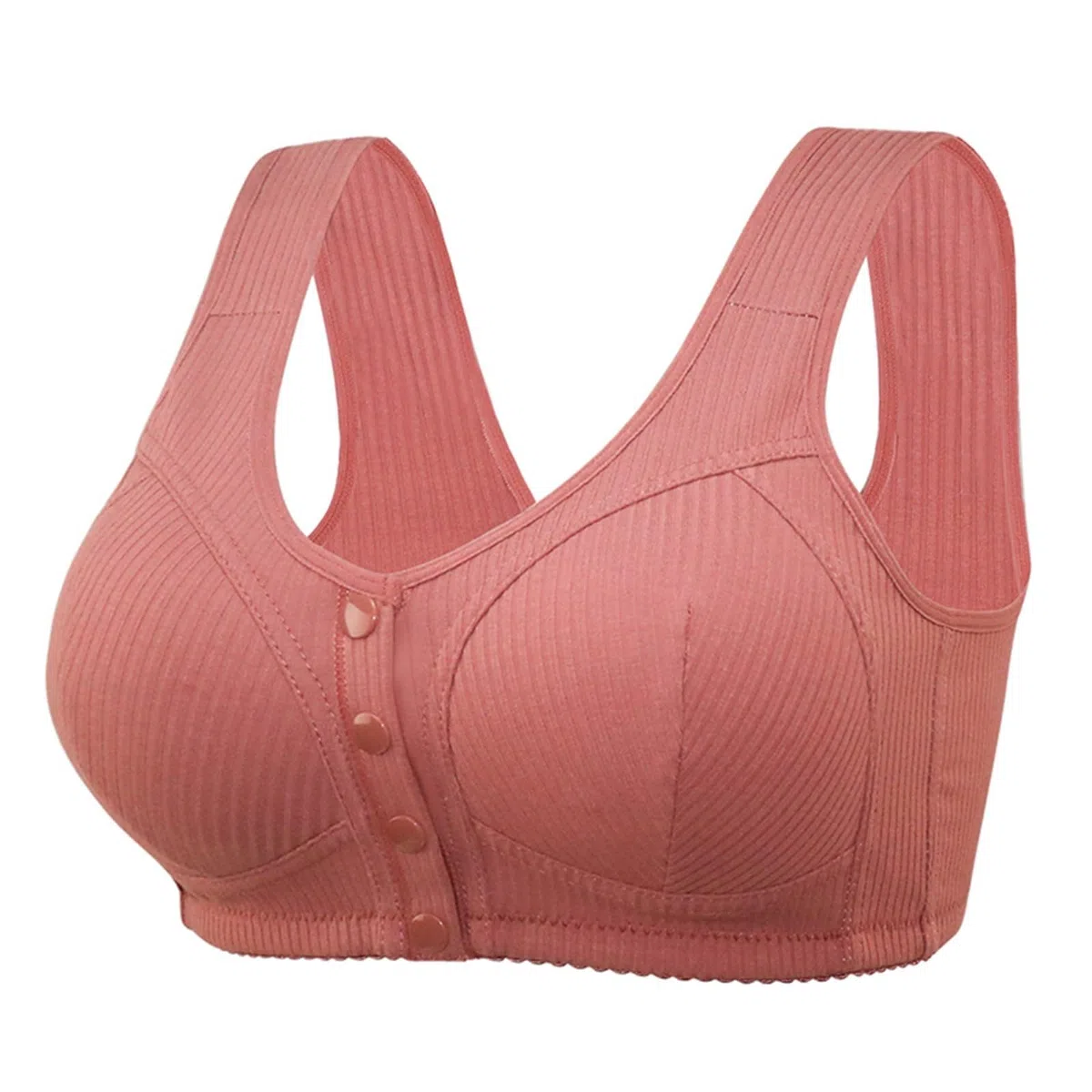 Soutien-gorge sans armature avec fermeture avant pour femme - Bordure festonnée unie - Soutien-gorge sans fil avec boucle - Soutien-gorge à bouton - Soutien complet - Soutien-gorge push-up sans fil