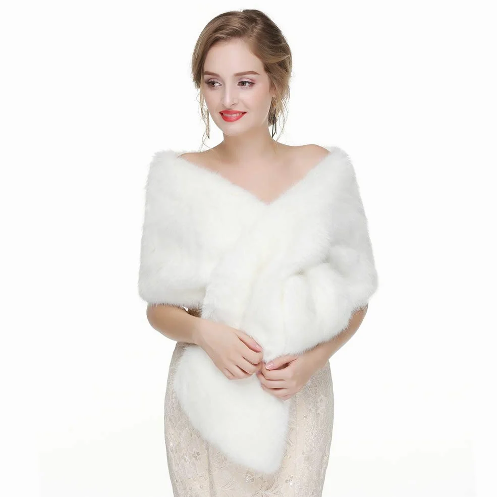 Femme de Mariage Faux Fourrure Châle Mariée Soirée Hiver Écharpes Cape Manteau Cardiga