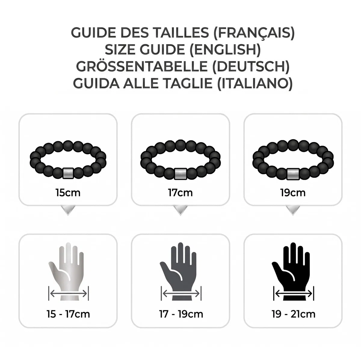 Nato Cuff - Bracelet en Argent 925 - Pierres Semi Précieuses Perles Onyx Poli- Bijou Homme ou Femme Fait Main en France (Large 19cm)