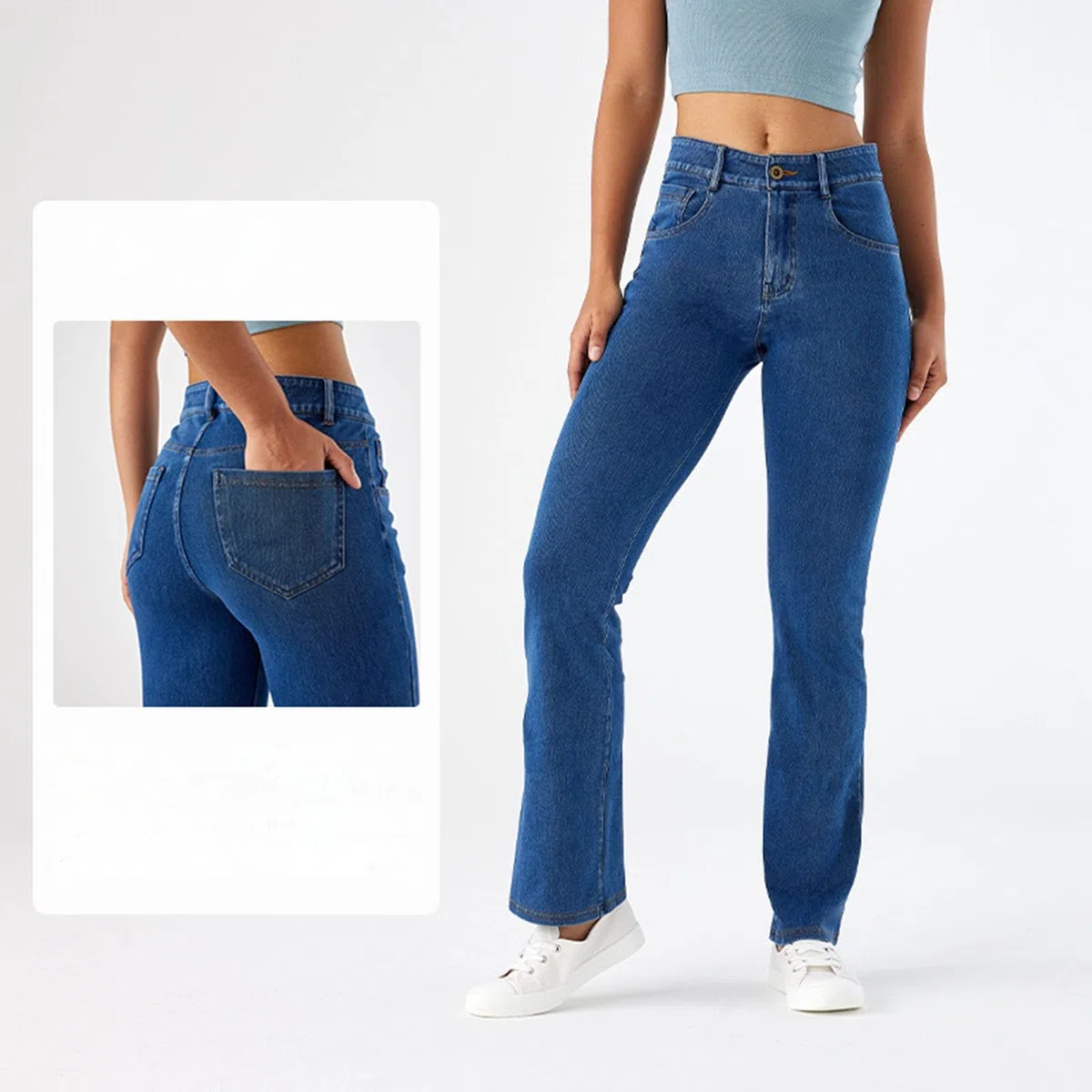 Pantalon en jean stretch pour femme - Pantalon de yoga doux et confortable - Coupe bootcut - Taille haute - Contrôle du ventre - Coupe ajustée - Jeggings baggy