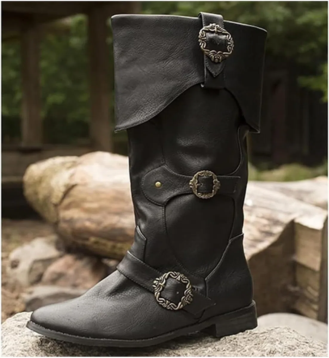 Bottes de Chevalier médiévales pour Adultes Cosplay - Rétro Chaussures à Manches Longues en Cuir - Bottes en Cuir synthétique Renaissance Grande Taille Chaussures avec Boucle de Ceinture