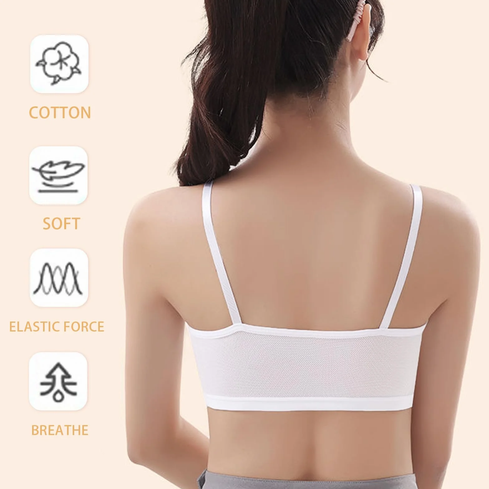HXZASFG Lot de 3 Soutiens-Gorge de Sport pour Filles, Soutien-Gorge de Sport en Coton Doux pour Filles, sous-vêtements d'entraînement avec Coussinets Amovibles, Soutien-Gorge Court pour Filles de