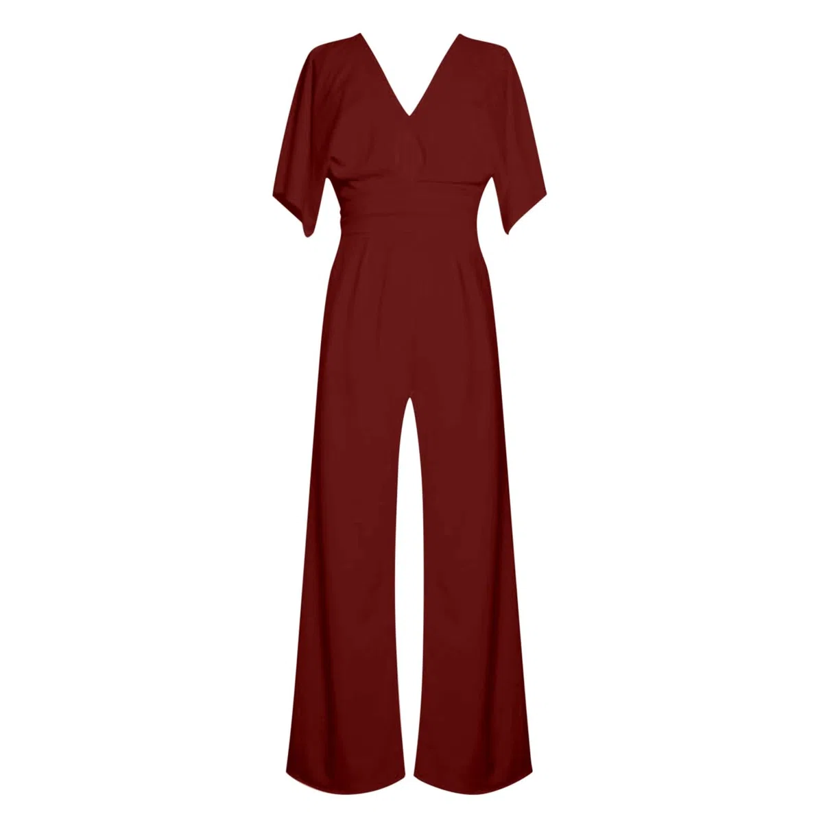 Combishort, Combinaison Femme Pantalon manches longues en V profond décontracté mo taille haute jambes larges
