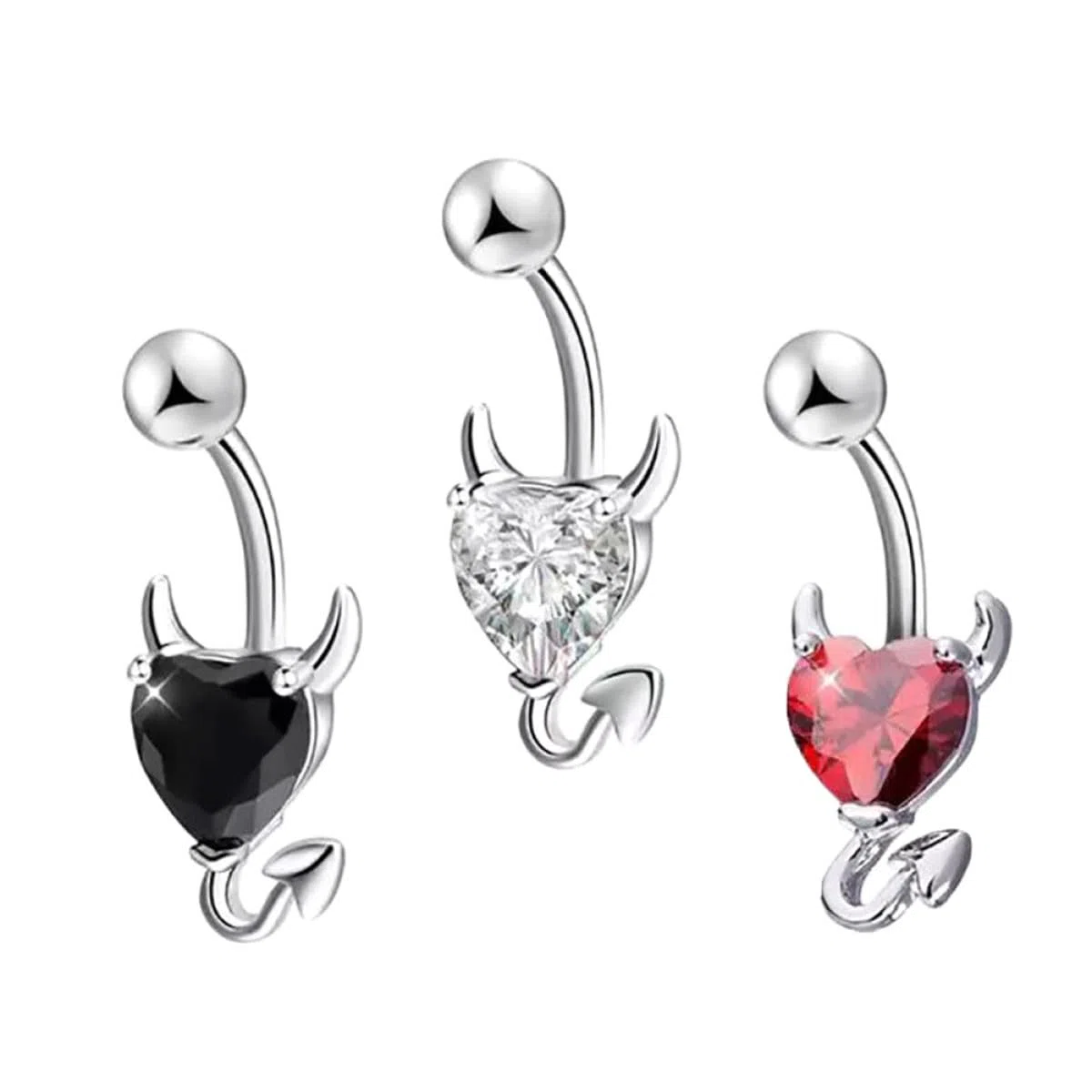 Milisten Lot de 3 Anneaux de Nombril pour Femmes en Zircone Blanche, Rouge et Noire, Bijoux de Corps en Alliage Blanc, Piercing Ventre Élégant et Solide, Présent pour Piercing Nombril