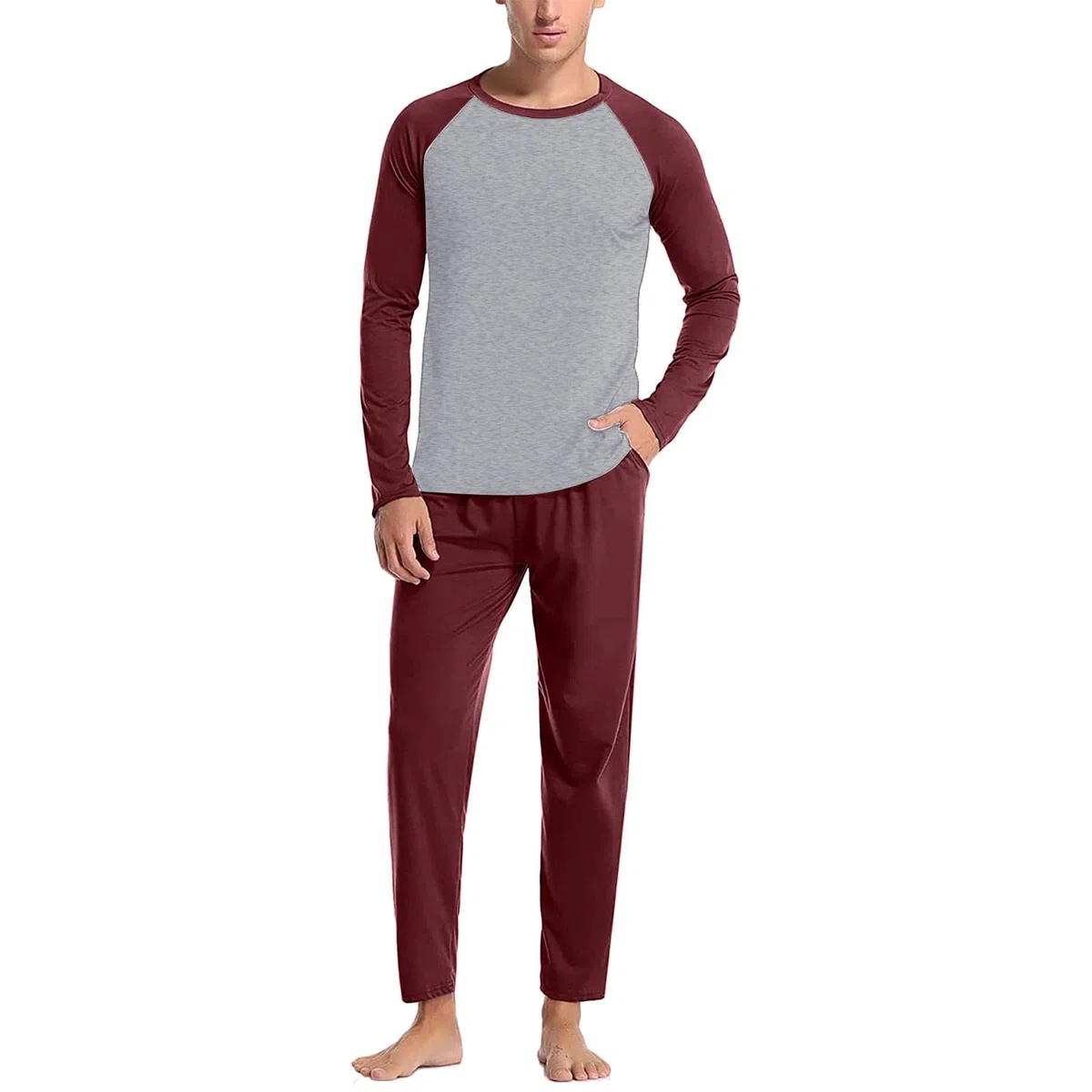 Pyjama Homme Deux Pièces Pantalon Teeshirt, Haut De Pyjama Homme Ete Long, Ensemble Polaire Moelleuse, Ensemble Légère Élégante, Sleepwear Pour Le Salon, Sleepwear À Col Rond, Vêtements De Nuit