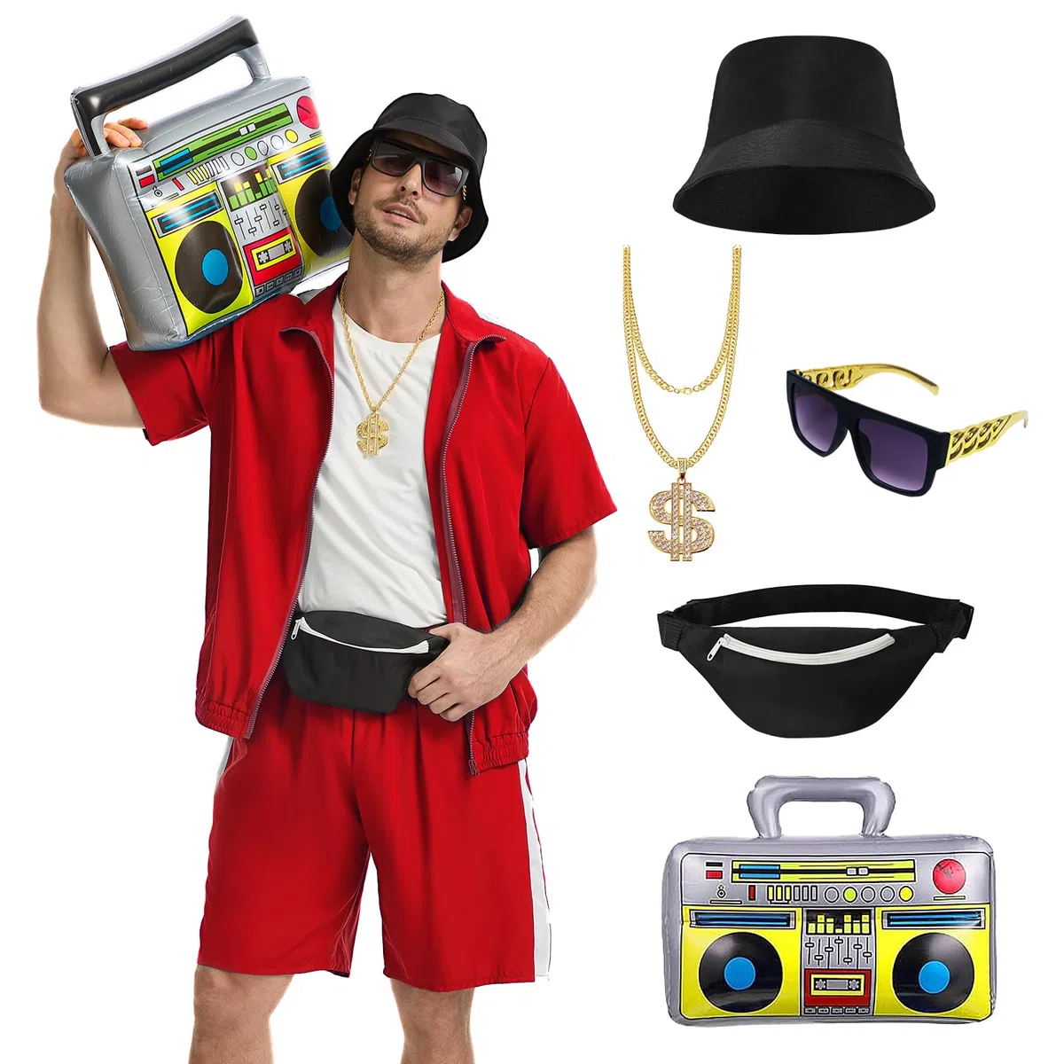 Costume de rappeur des années 80 et 90 pour homme et femme - Hip Hop Old School Survêtement pour fête à thème, Halloween, carnaval