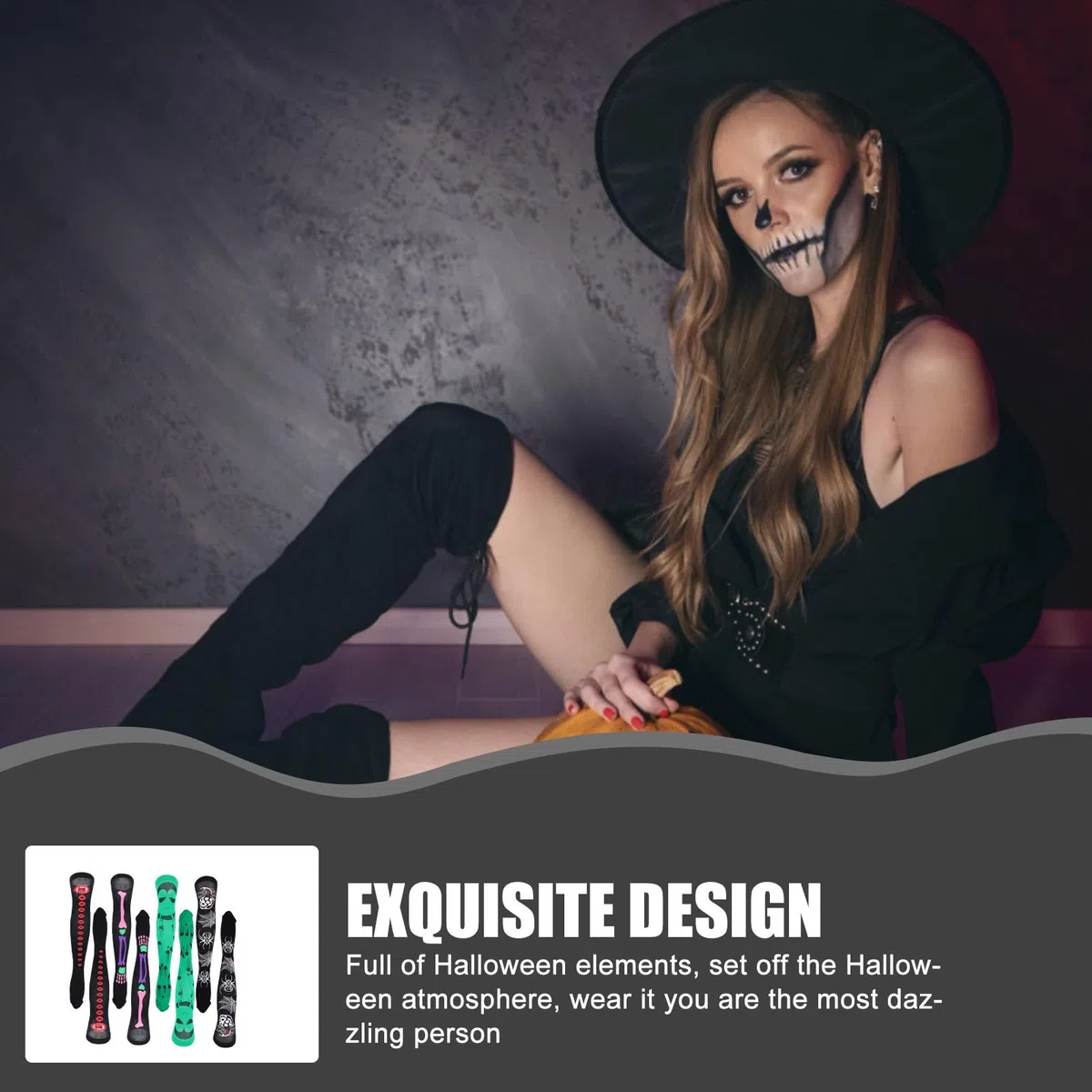 SEWACC 12 Paires Chaussettes Hautes Halloween à Motifs Horreur pour Filles, Bas Respirants en Fibres Acryliques, Élasticité et Confortables pour Cosplay et Fêtes