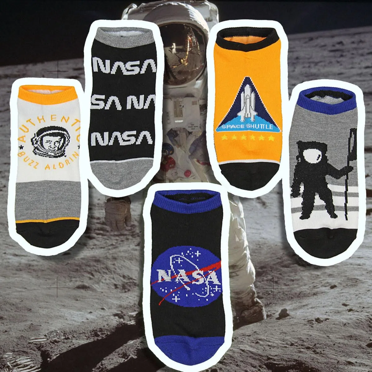 Bioworld Le thème de la NASA, Buzz Aldrin No-Show Socquettes 5 paire Set
