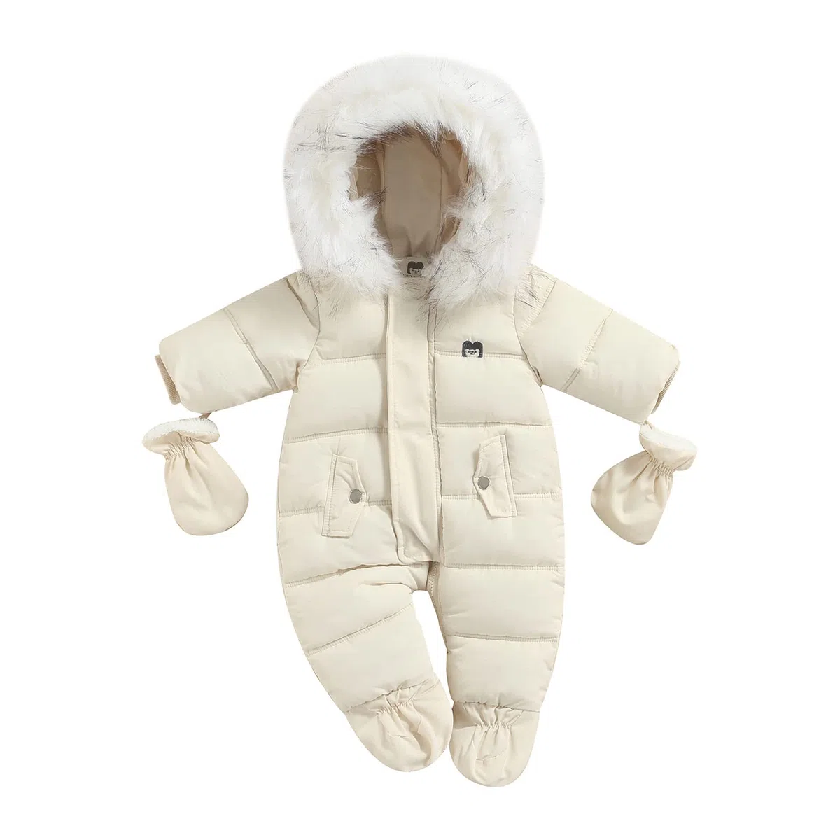 Geagodelia Combinaisons à Glissière pour Enfants avec Gants, Combinaison à Capuche Hiver Barboteuse en Peluche de Couleur Unie avec Poches
