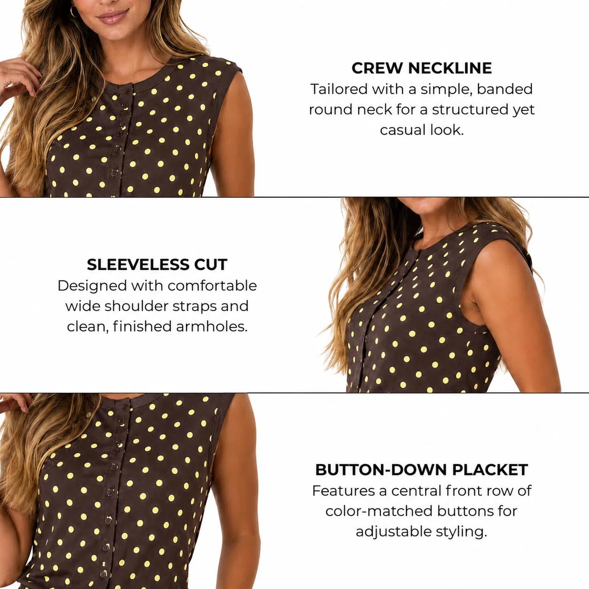 Summer Coord Ensemble deux pièces pour femme – Haut boutonné à pois avec cordon de serrage réglable – Pyjama pour femme – Short et haut – Vêtements d'été