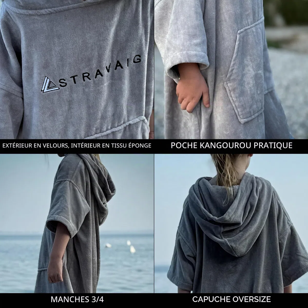 Stravaig Poncho en éponge pour adultes – Peignoir en éponge facile à changer pour la natation, le surf, la natation sauvage, la plage (L-XL)