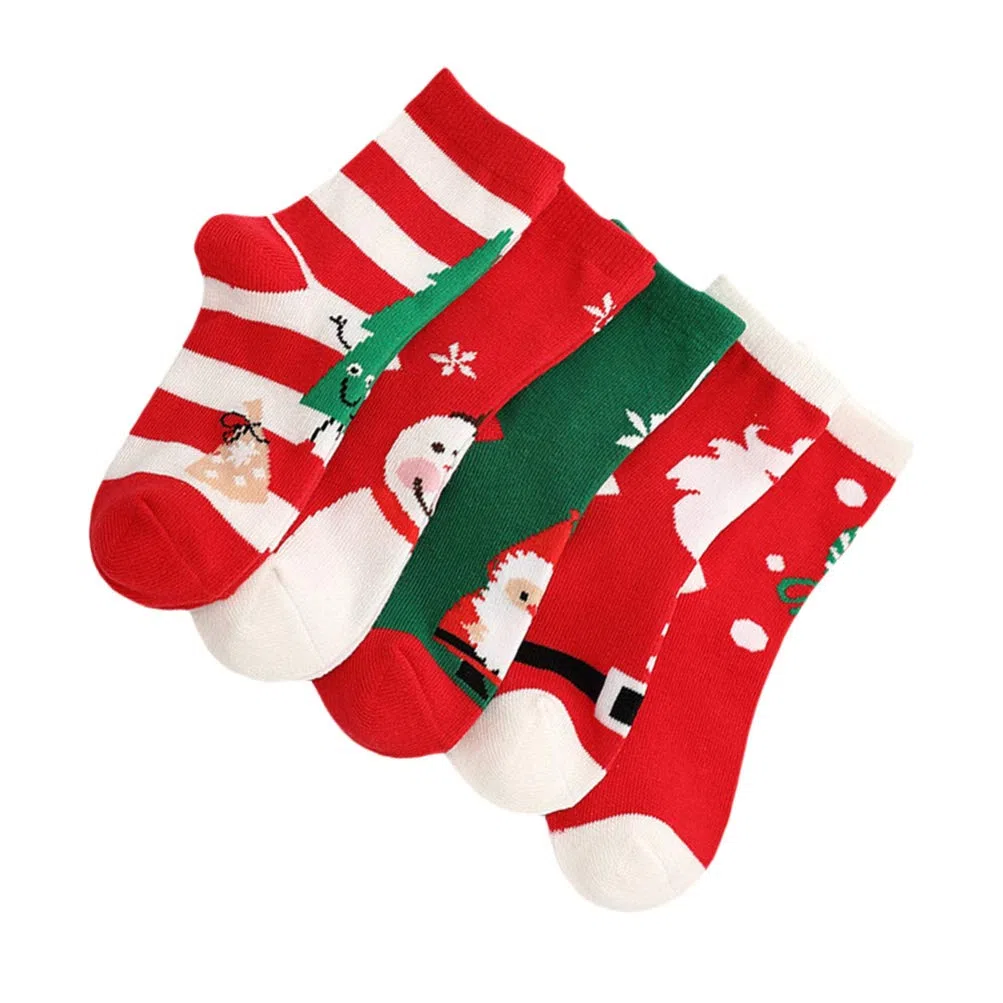 NUOBESTY 5paires Lot Chaussettes de Noël pour Garçon Fille et Adultes Motifs Variés Coton Doux