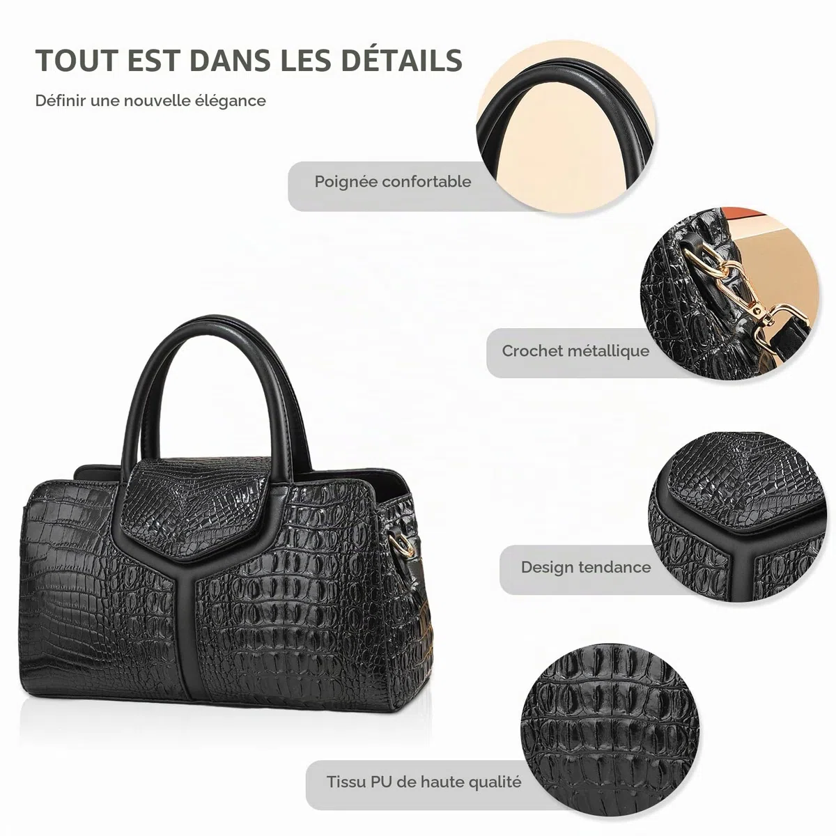 NICOLE & DORIS Sac à Main Femme Crocodile Sac Bandoulière PU Cuir Sac D'épaule Imperméable Sacs à Main Portés Epaule Elegant Sac Rétro Vintage