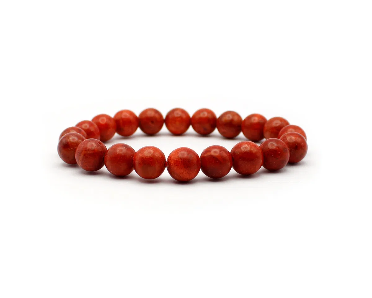 Bracelet en corail mousse fait main – perles de 10 mm, longueur 19 cm, véritable bijou en pierres précieuses d'Allemagne, pour la vitalité, l'équilibre et le style