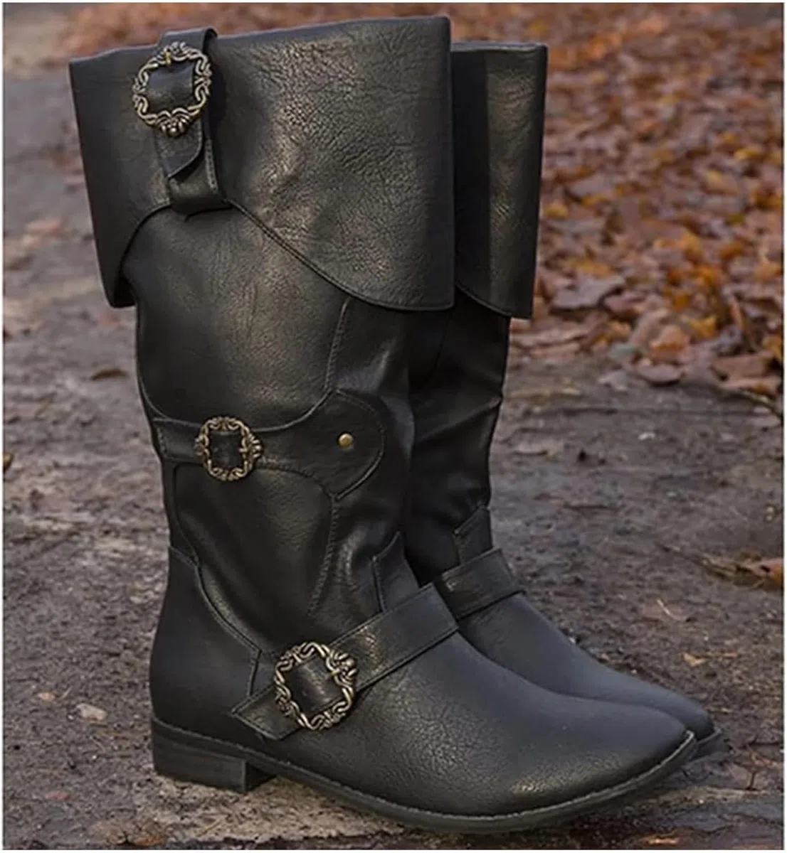 Bottes de Chevalier médiévales pour Adultes Cosplay - Rétro Chaussures à Manches Longues en Cuir - Bottes en Cuir synthétique Renaissance Grande Taille Chaussures avec Boucle de Ceinture