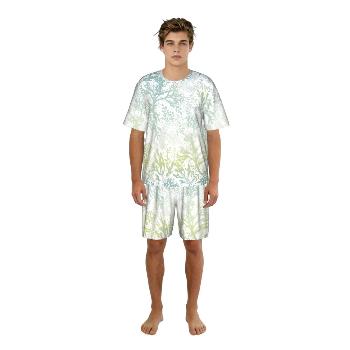 Ensemble de pyjama à manches courtes pour homme imprimé algues vertes bleu mer