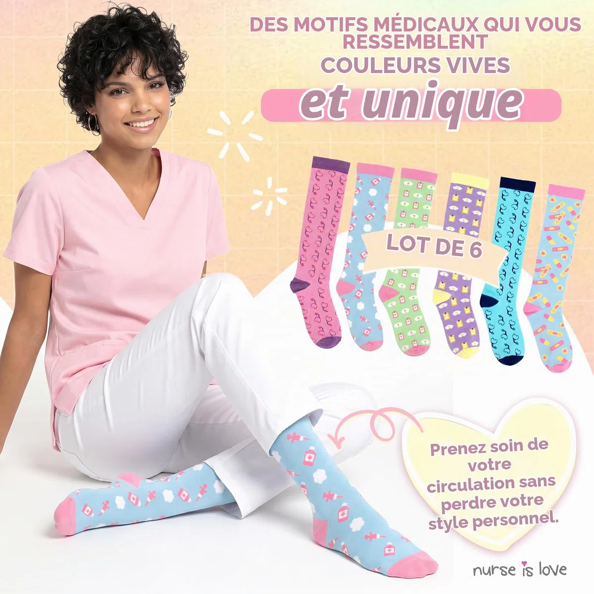 Nurse is Love. Bas De Contention Femme Pour Infirmiere - Chaussettes De Compression Pour Aide Soignante Antivarices | Utiliser Avec Sabots Sanitaires | Cadeau, Accessoires - PT