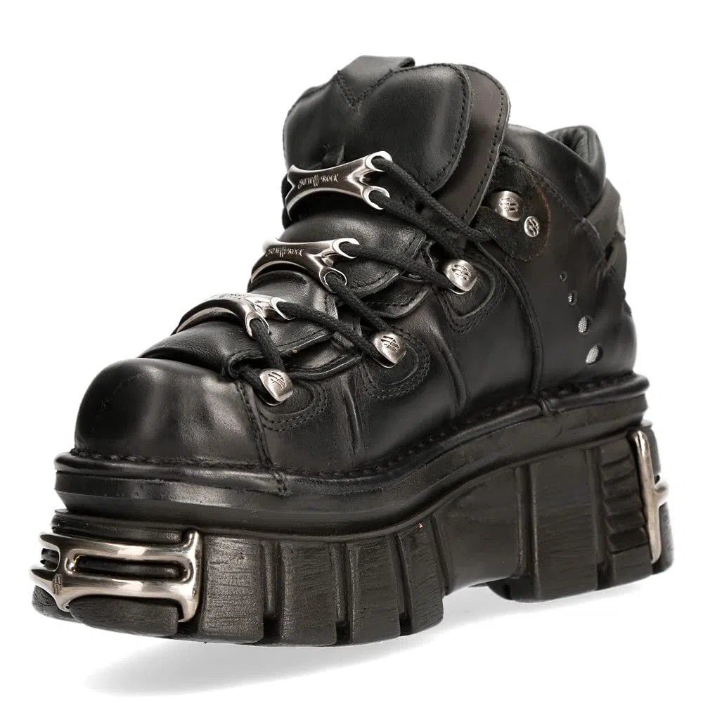 New Rock Chaussures 106 Hommes Noir avec plateforme et décorations Metallic Urban Black Shoes M.106-S112