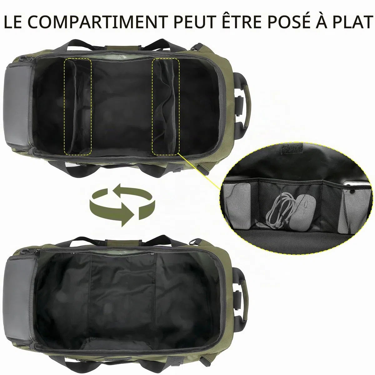 TUGUAN Grande Sac de Voyage Homme 100L XL Sac de Sport Femme 3 en 1 Sac à Dos, Sac à Main & Bandoulière Imperméable pour Randonnée Camping Voyage, Vert