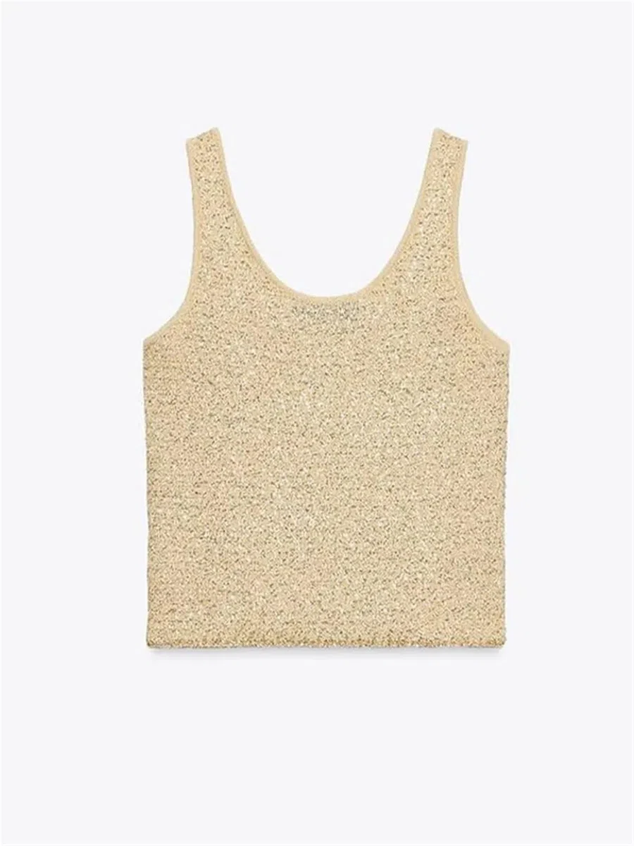 Gilet Sans Manche Femme Cardigan en tricot à paillettes for femme, col rond, manches courtes, boutons, sans, avec bretelles(Orange sets,S)
