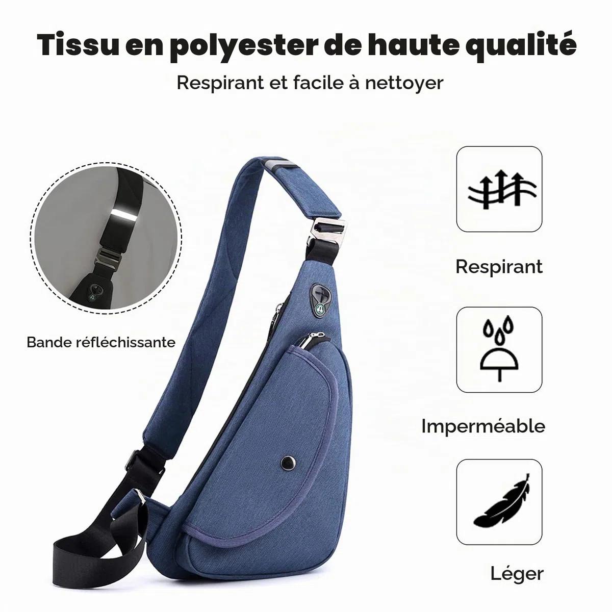 FANDARE Ultra-léger Sac de Poitrine Homme Sacoche Bandouliere Léger Sling Bag Garçon Sac d'Epaule pour Voyage Sport Randonnée Vélo Camping Excursion Sac Poitrine Bleu