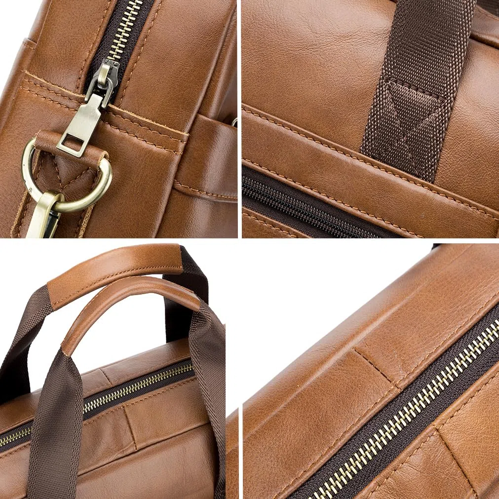 SPAHER Cartable Homme Cuir Malette Sacoche Ordinateur Homme 15,6 Pouces Sacoche Travail Business Besace Sac Porte Document Sacs à Main Bandoulière Messenger Bag