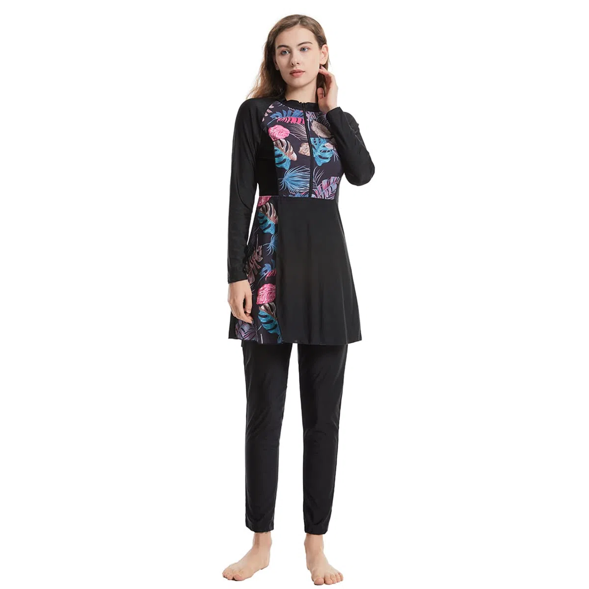 Maillot de bain 3 pièces pour femme musulmane - Burkini islamique - Couverture complète - Haut de bain à manches longues avec pantalon - Hijab - Tankini - Tenue de plage d'été