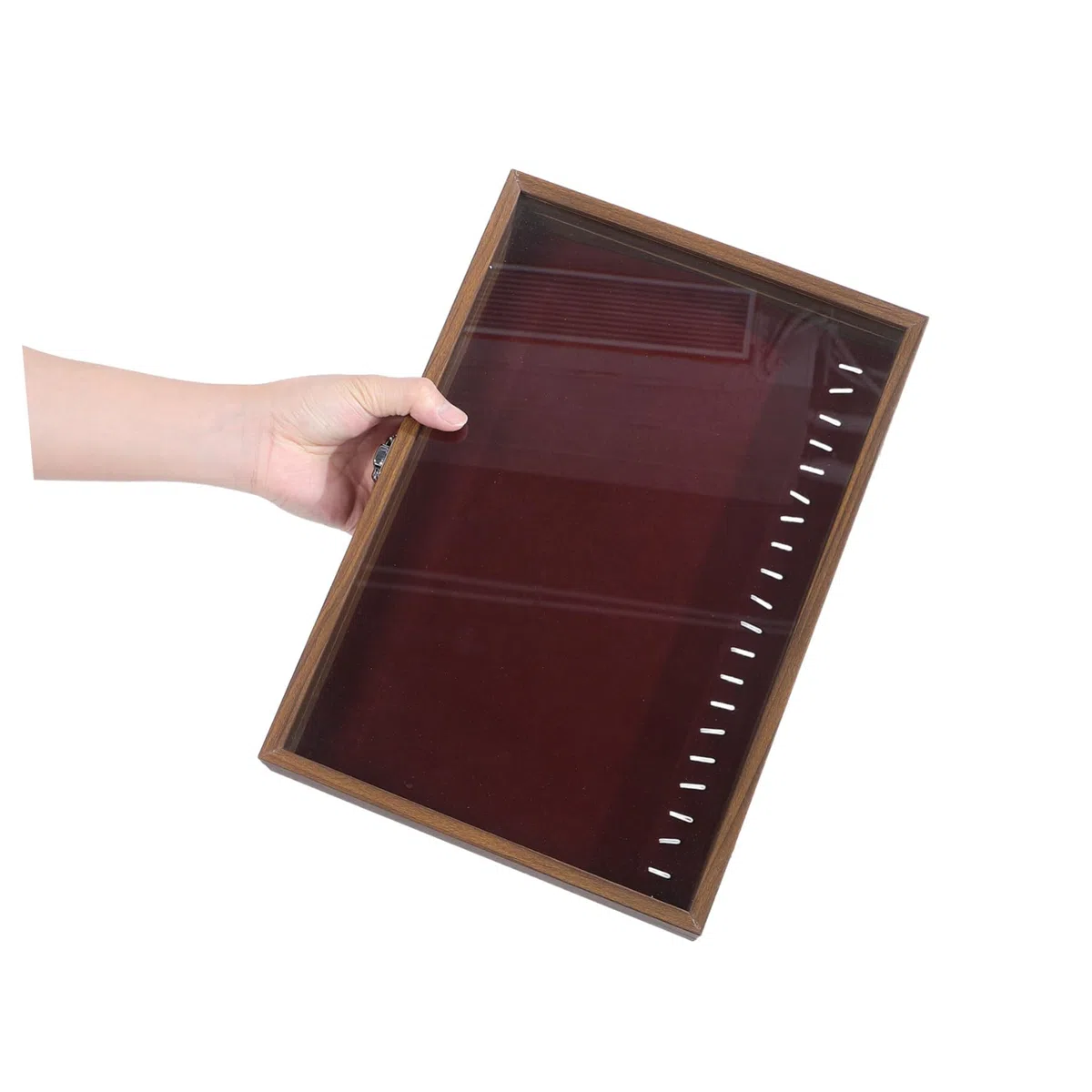 FRCOLOR Boîte à Bijoux Bois avec Intérieur Velours Protecteur et Fenêtre Transparente Organiseur Compact pour Colliers Bracelets et Boucles Oreilles Rangement Pratique pour Femmes Voyage