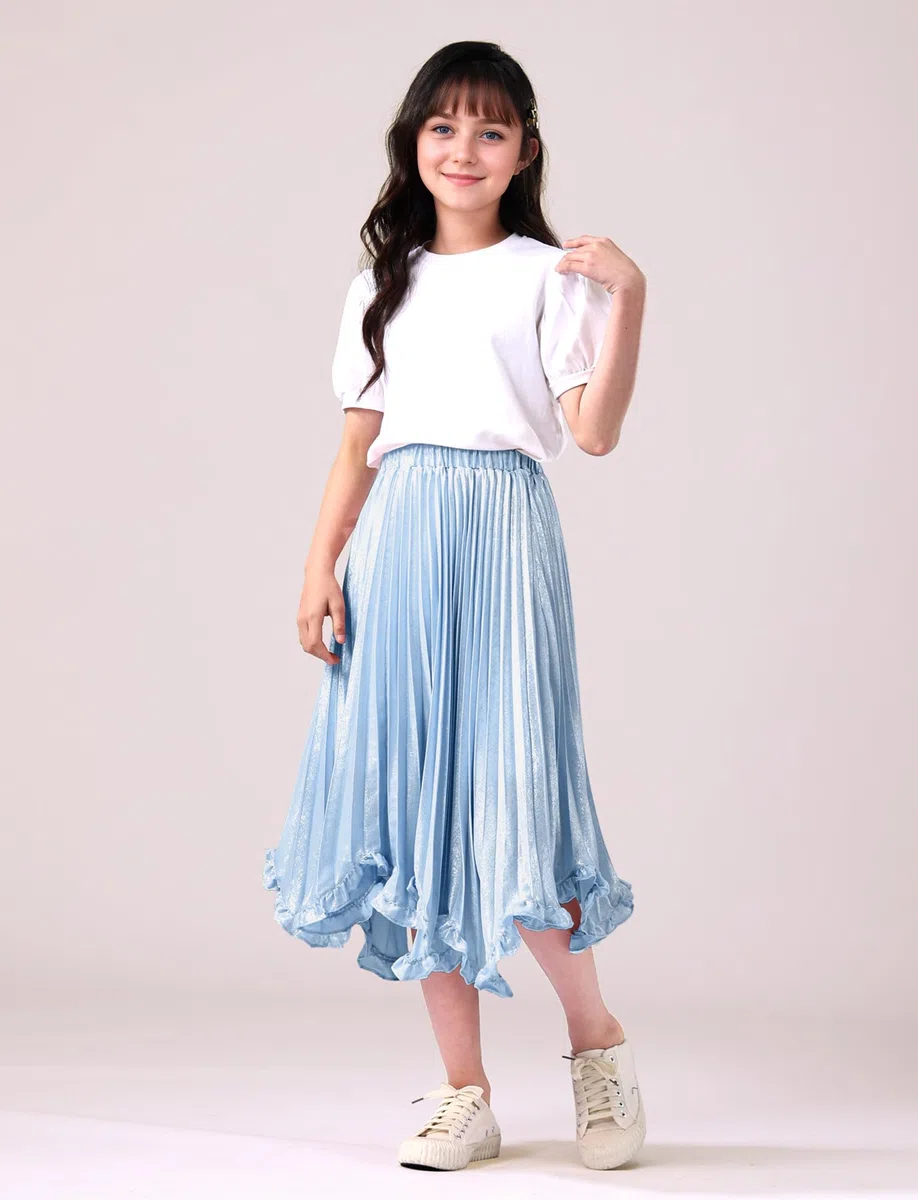 Happy Cherry Jupe plissée brillante à taille élastique en mousseline de soie pour filles de 4 à 16 ans