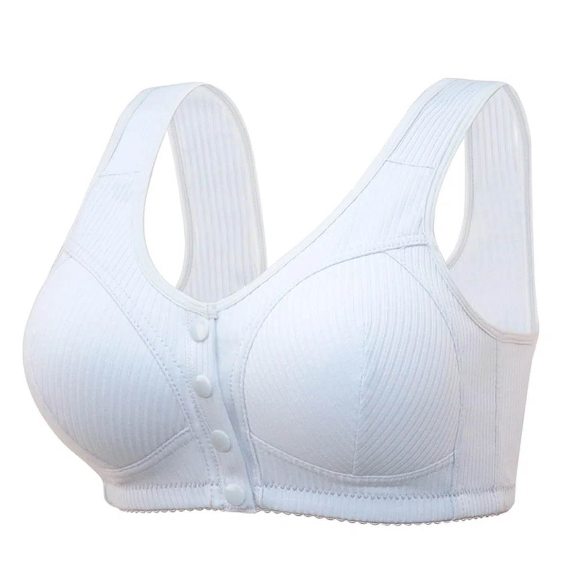 Soutien-gorge sans armature avec fermeture avant pour femme - Bordure festonnée unie - Soutien-gorge sans fil avec boucle - Soutien-gorge à bouton - Soutien complet - Soutien-gorge push-up sans fil