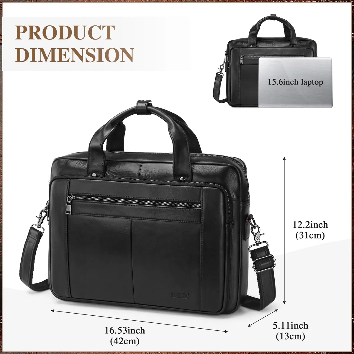 BAIGIO Sacoche Ordinateur Homme Cuir 15,6 Pouces Cartable Porte Document Homme Sac Business Malette Hommes Sacoche Travail Serviette Business Hommes Sac à Main Sac Bandoulière, Noir