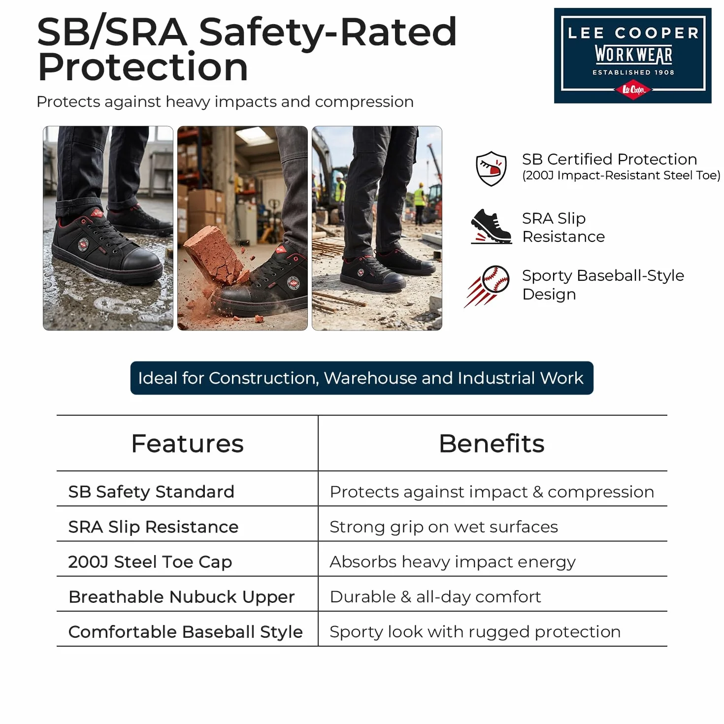Lee Cooper LCSHOE054 Workwear SB/SRA, Botte de Baseball rétro, Botte de sécurité Unisexe au Design Moderne, Chaussure de sécurité pour Le Travail