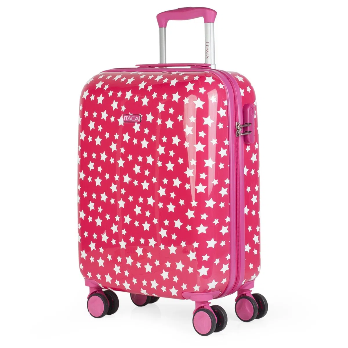 ITACA - Valise Cabine Enfant - Valise Enfant Fille - Valise Fille Garçon Rigide 4 roulettes - Bagage Cabine - Valise Enfants Résistant - Bagages Enfant Ultra Légère - Cadenas à Combinaison, Fuchsia