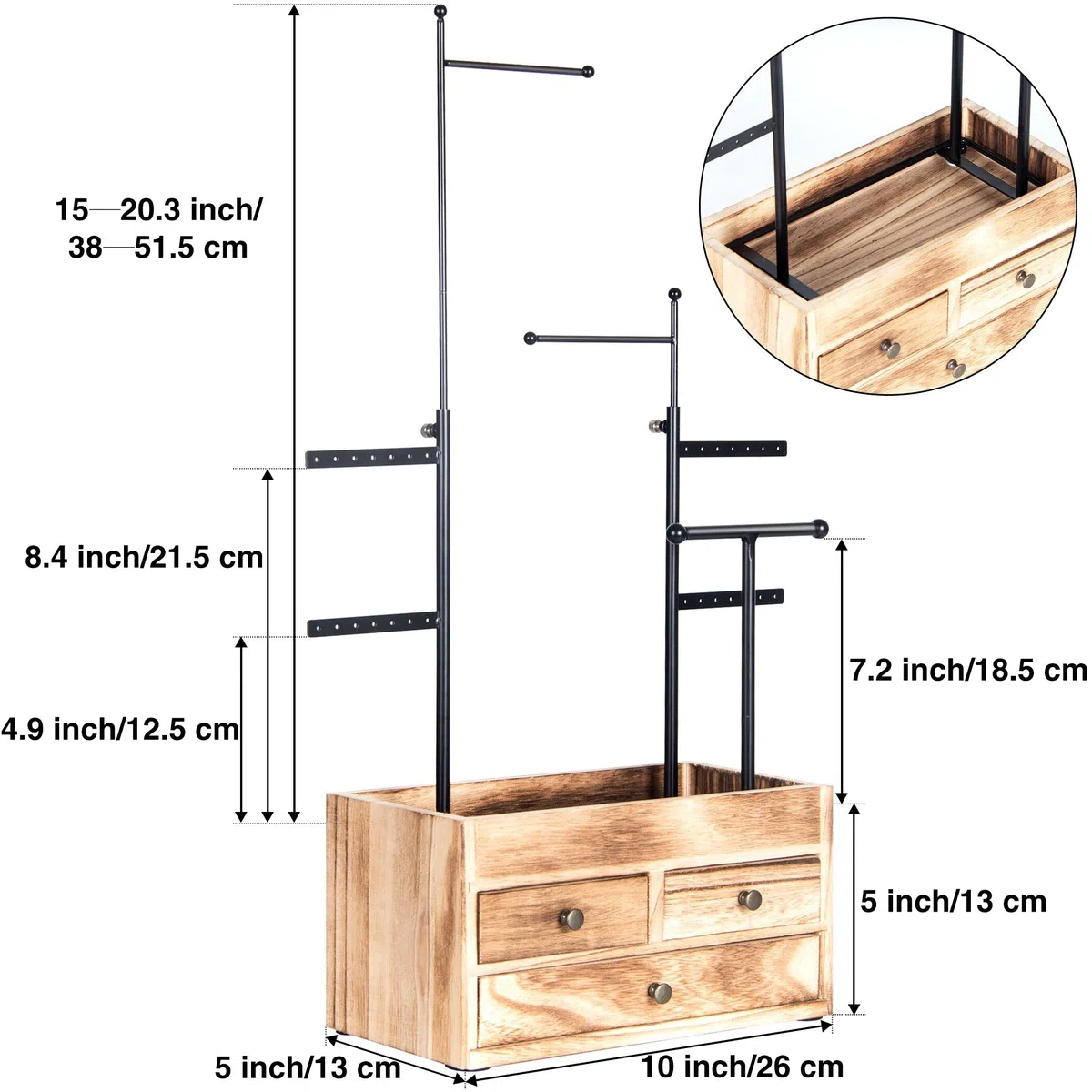 LAVIEVERT Présentoir à bijoux avec double couche de rangement en bois - 7 niveaux - Arbre à bijoux - Présentoir à bijoux pour colliers, bracelets, boucles d'oreilles et bagues