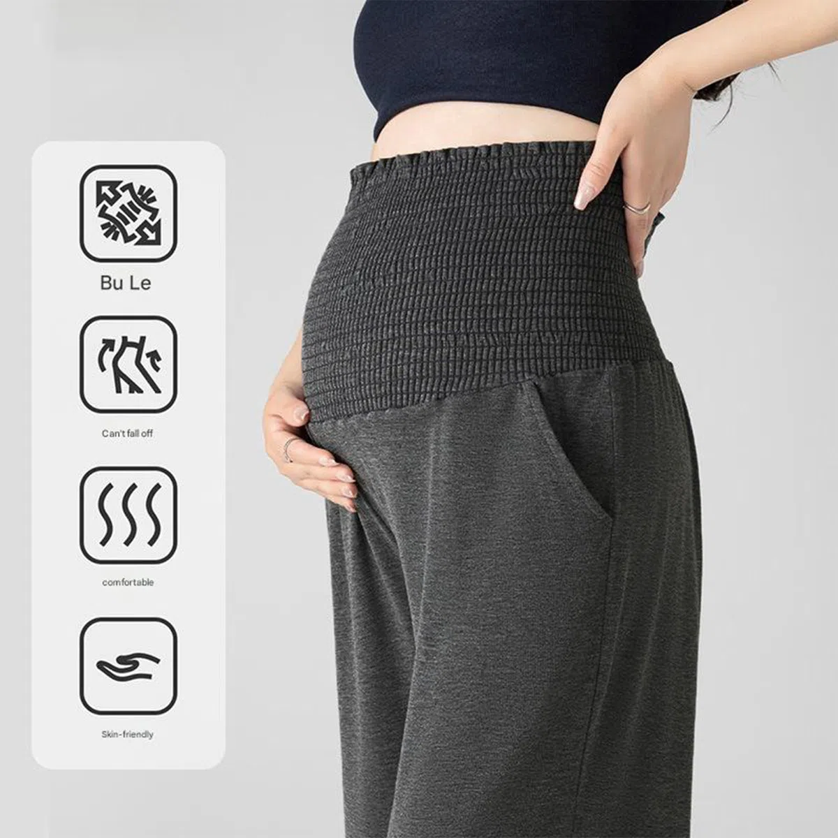 Pantalon de maternité large élastique ventre respirant polyester pour la grossesse confort printemps automne vêtements loisirs automne