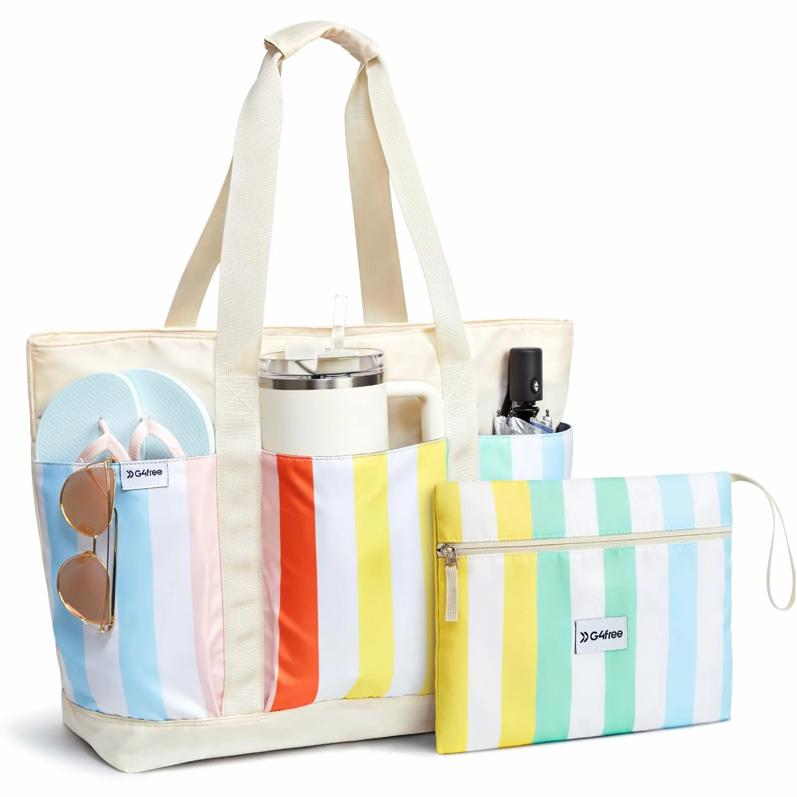 G4Free Sac de plage, sac de plage imperméable pour femme, compatible avec tasse Stanley, pliable pour les voyages en week-end | Compatible avec la tasse, grande capacité, anti-sable, pliable pour le week-end, les voyages, la natation