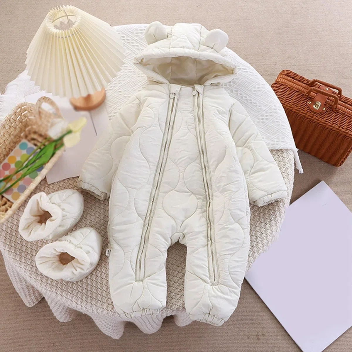 Combinaison De Neige À Capuche,Grenouillères d'hiver pour Bébé Barboteuse Capuche Hiver Bebe Veste Fille Chaude Nouveau-Né Manteau Habit Idéal L’Hiver,