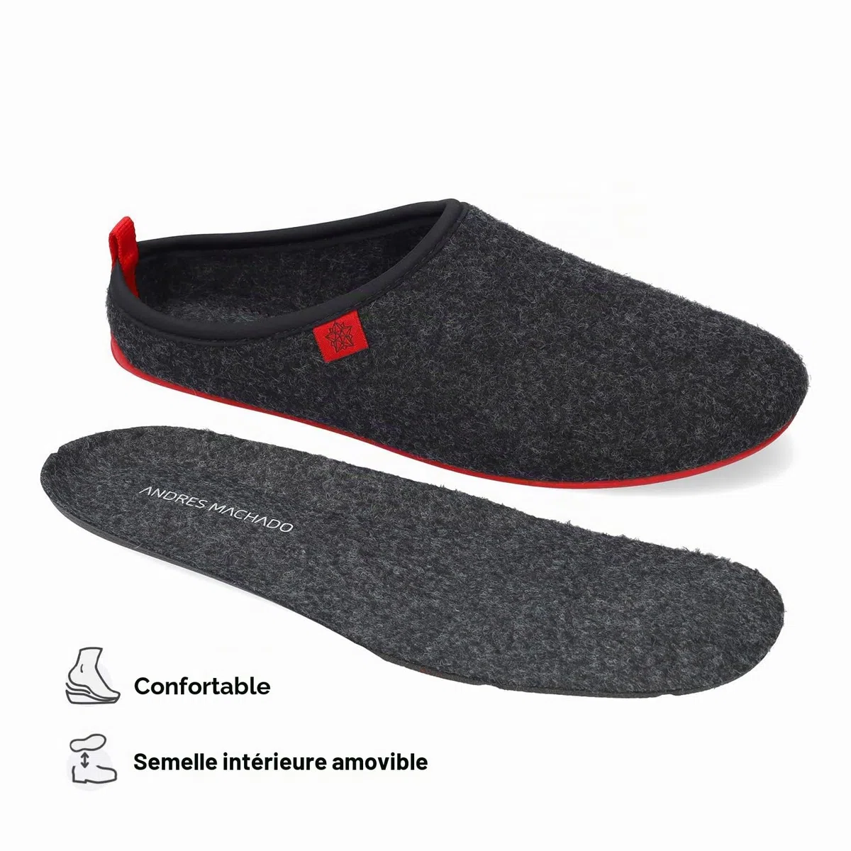 Andrés Machado - Chaussons pour Homme et Femme pour l´Hiver - Slippers - DYNAMIC - Tige et doublure en laine - Pantoufles ouvertes à l´arrière –Semelle souple - Pointures du 37 à 50 EU