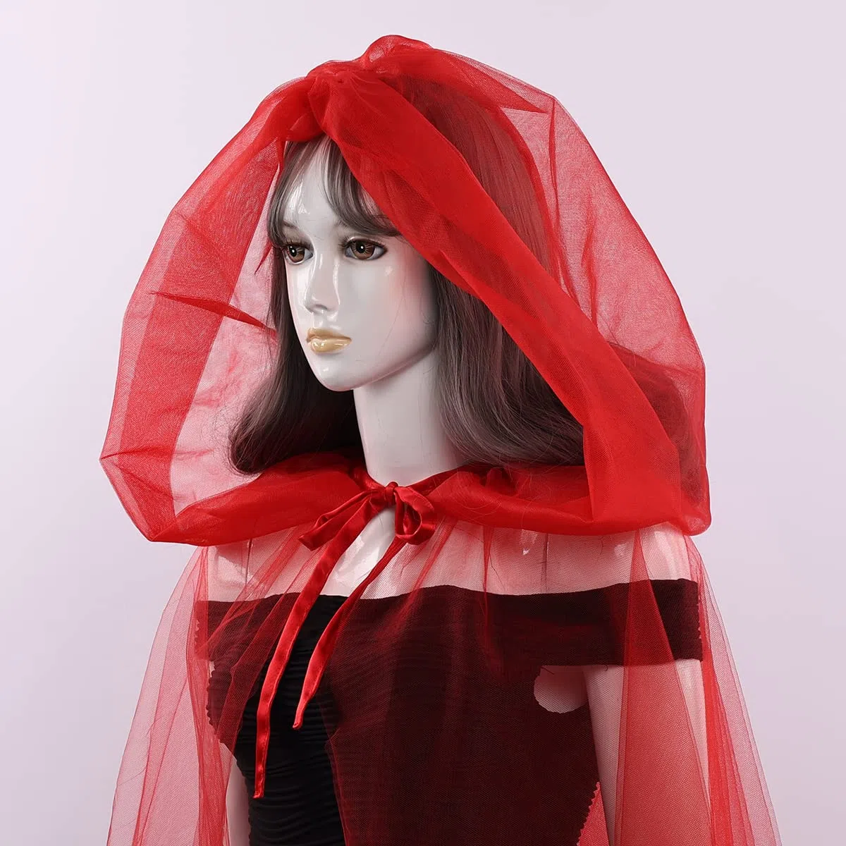 GRACEART Médiévale Sorcier Diable Tüll Cape Halloween Manteaux à Capuche Poncho avec Capuchon Longue Déguisement