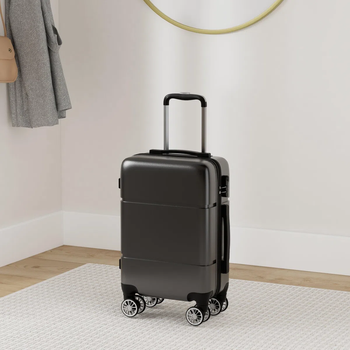 Kono Valise Cabine Rigide Bagages à Main à roulettes Légere ABS 56x38x23 cm Valises 33L Trolley de Voyage, Gris