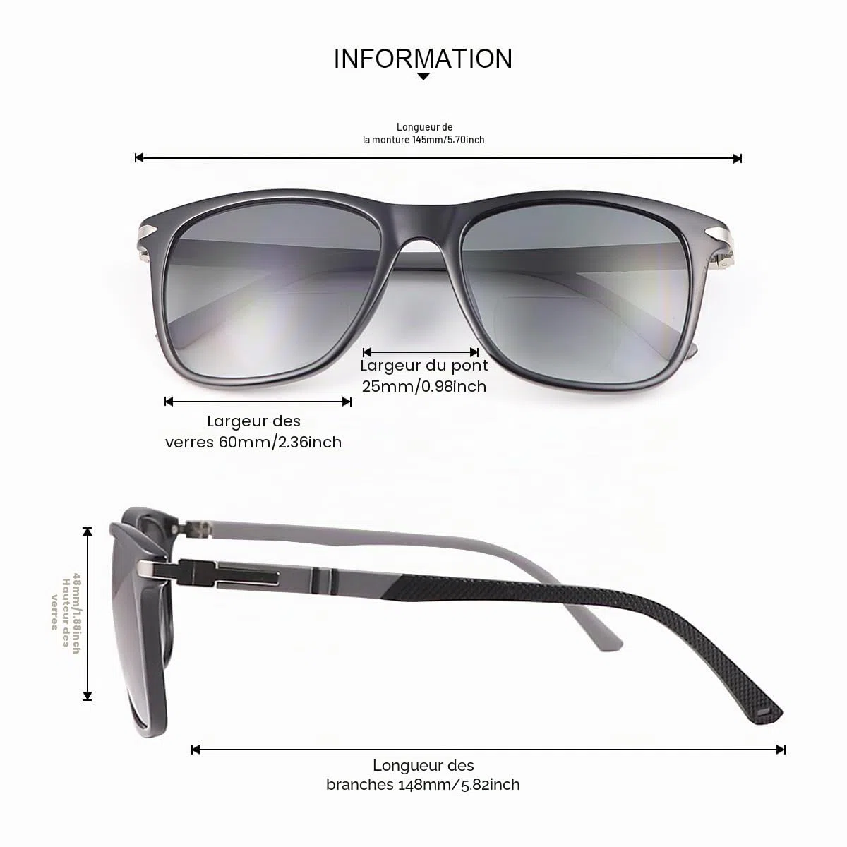 Lunettes de lecture bifocales polarisées avec charnière à ressort - Lunettes de soleil pour homme et femme - Lunettes de soleil classiques bifocales - Protection UV400 - Lunettes de soleil