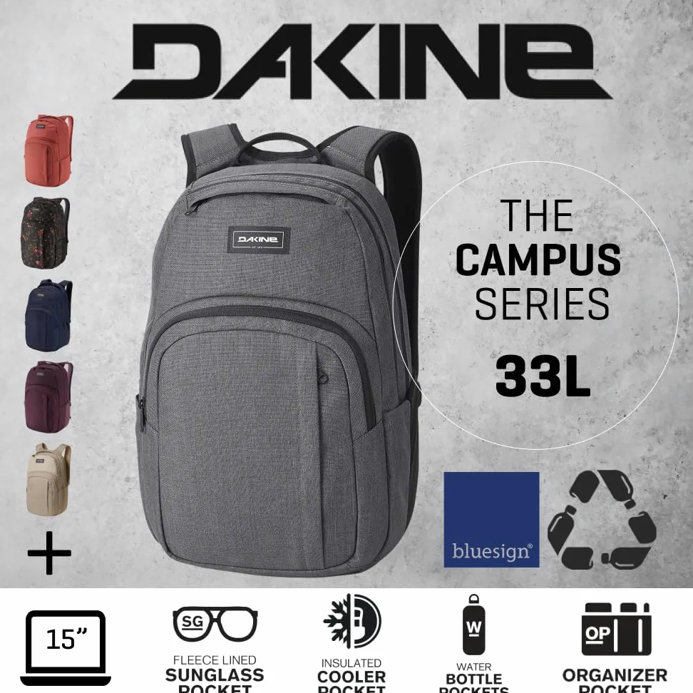 Dakine Grand sac à dos Campus L, 33 litres, sac robuste avec compartiment pour ordinateur portable et dos matelassé en mousse - Sac à dos pour l’école, le bureau, l’université ou pour tous les jours