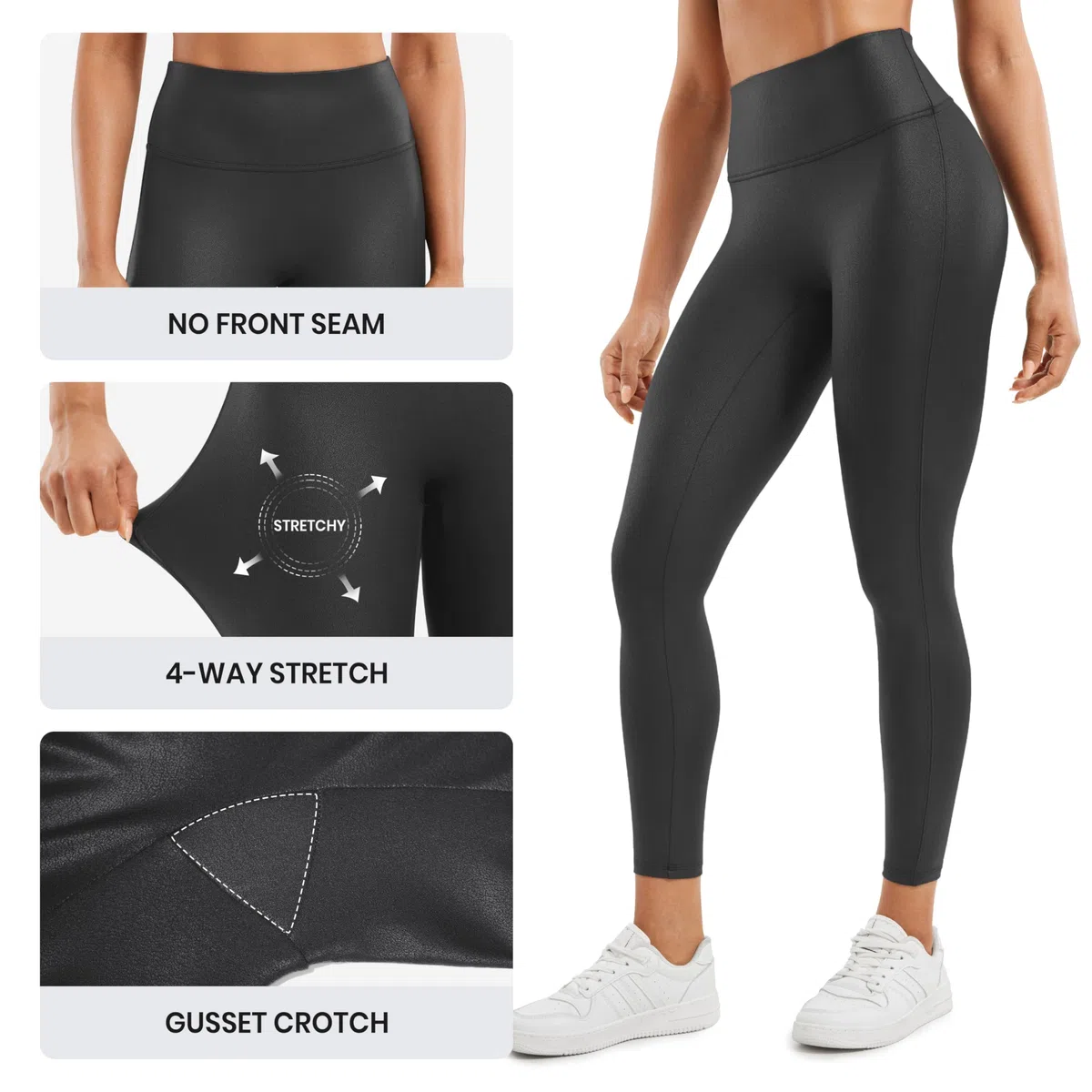 CRZ YOGA Butterluxe Leggings Similicuir Mat 64cm Noir-Foil 36 | Pas de Couture Devant, Extrêmement Doux, Compression Douce, Quotidien, Taille Haute, pour Femmes