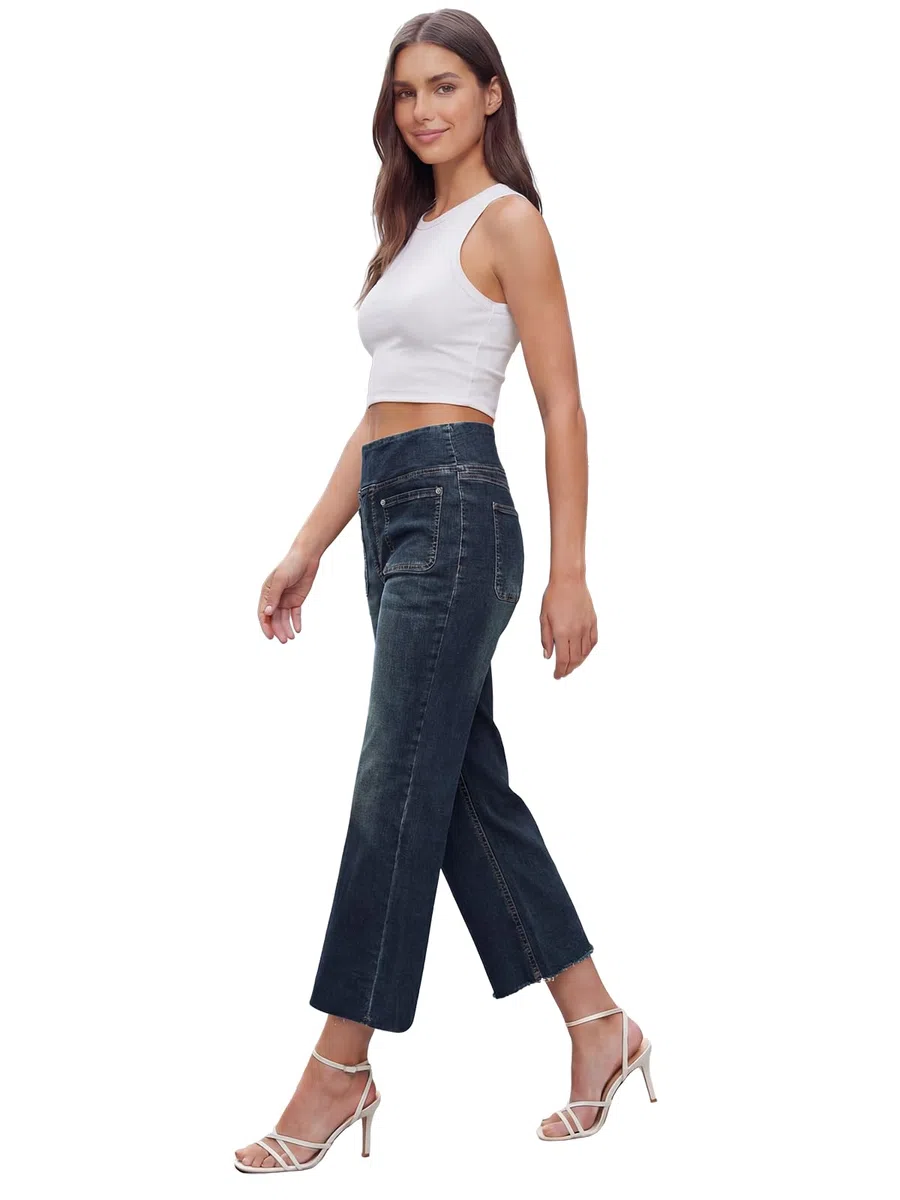Jean Femme,Bootcut Jeans Taille Elastique, Flared Jean Taille Haute,Slim Pantalon avec Poches,Denim Stretch Leggings