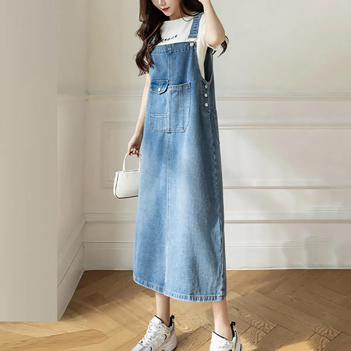 Robe Salopette Femme Mid Longue Robes en Denim Casual Jeans Combinaiso Robe Grande Taille