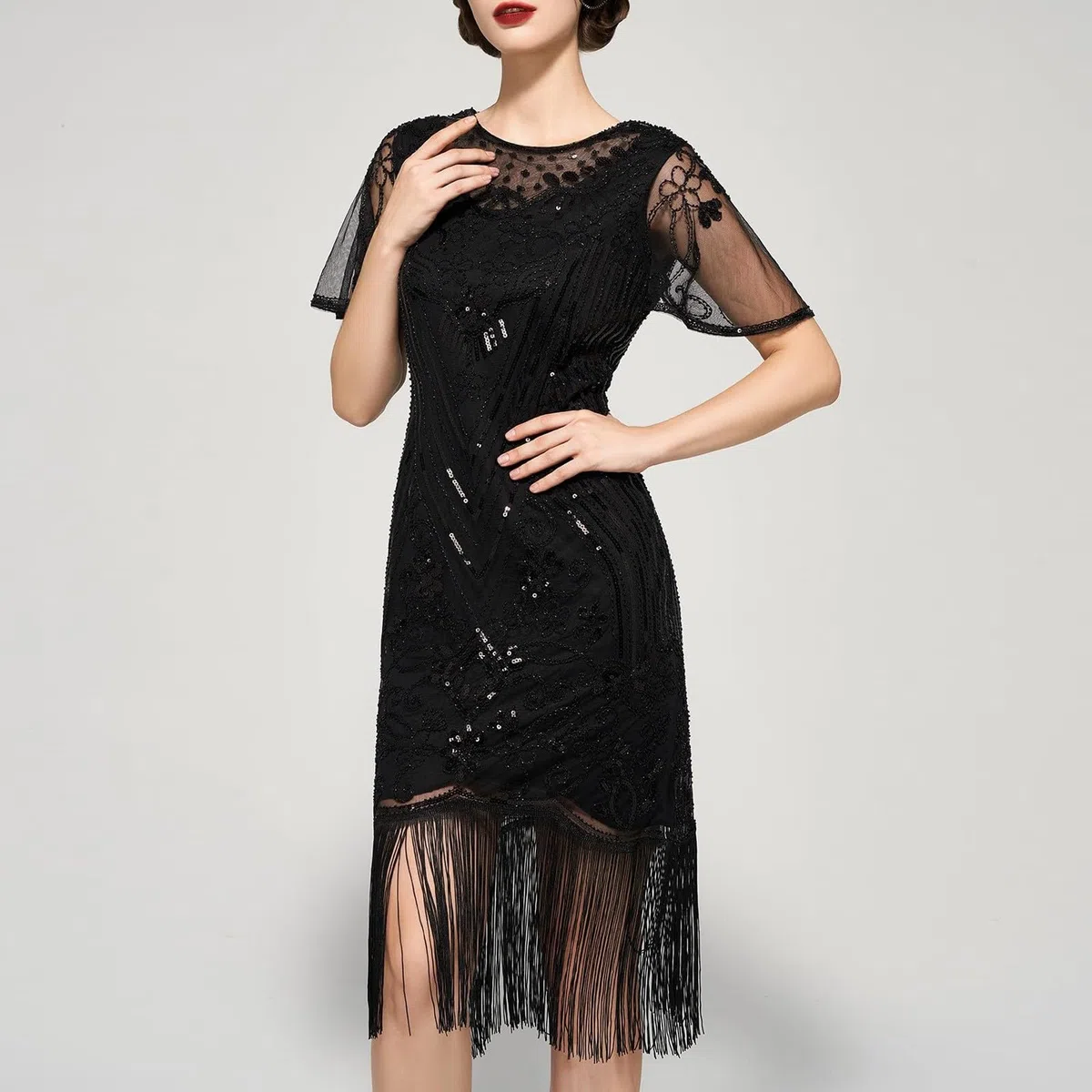 Robes à clapet Robes des années 1920 pour femmes Col en dentelle Grandes robes pour femmes Costumes des années 20 rugissants avec manches pour les nuits/cocktails/fêtes de Robe Pull Chauve Souris