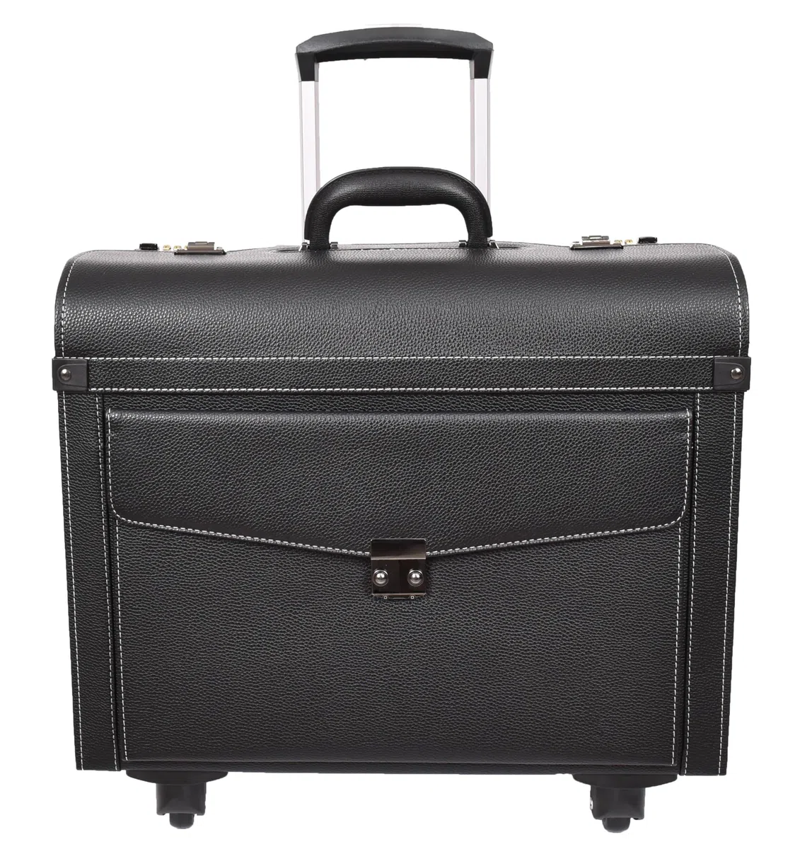 A1 FASHION GOODS Valise à roulettes en simili cuir, 4 roues, taille cabine double verrouillage, sac de voyage d'affaires Aero, Noir , L, Pilot Case Grande mallette de cabine